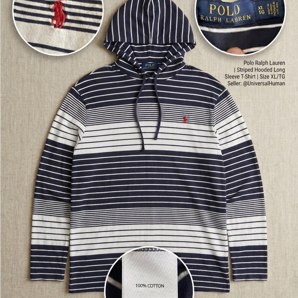 Ralph Lauren Navy and White Striped Hooded Top - Picture 6 of 6